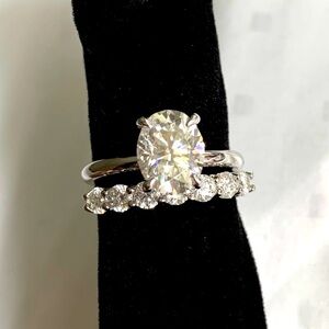 2ct Oval Moissanite Wedding Set 18k White Gold Over 925 Sterling Silver Band